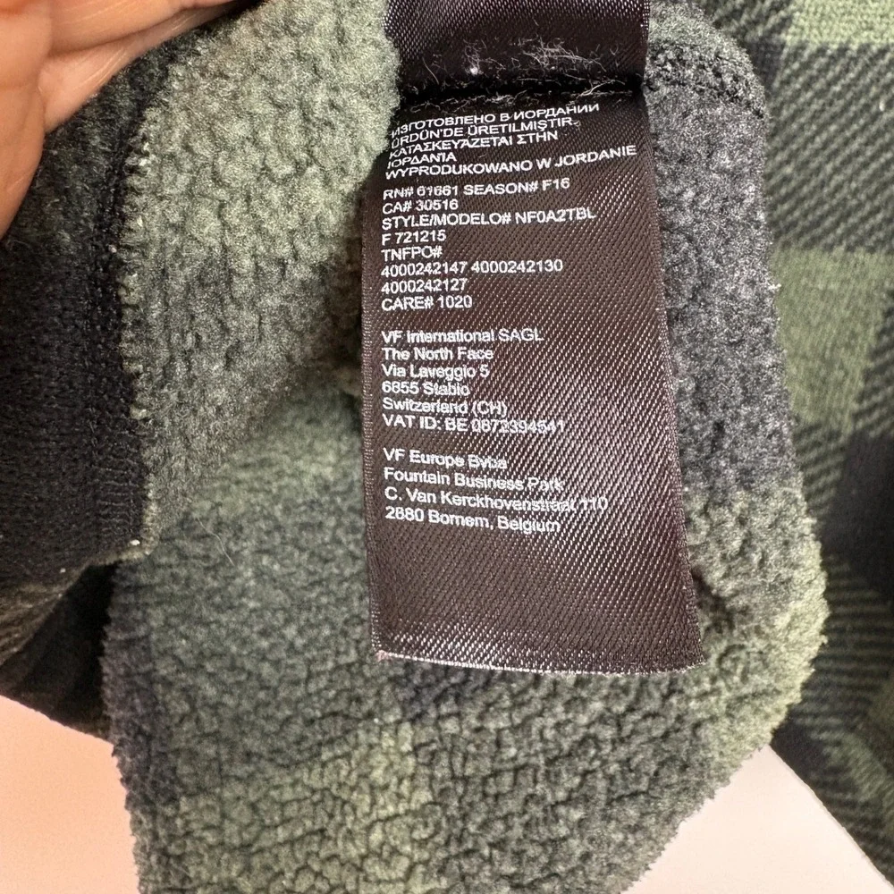The North Face Mens 1/4 Zip Fleece Sweater XXL Green Plaid Pocket Elbow Patches